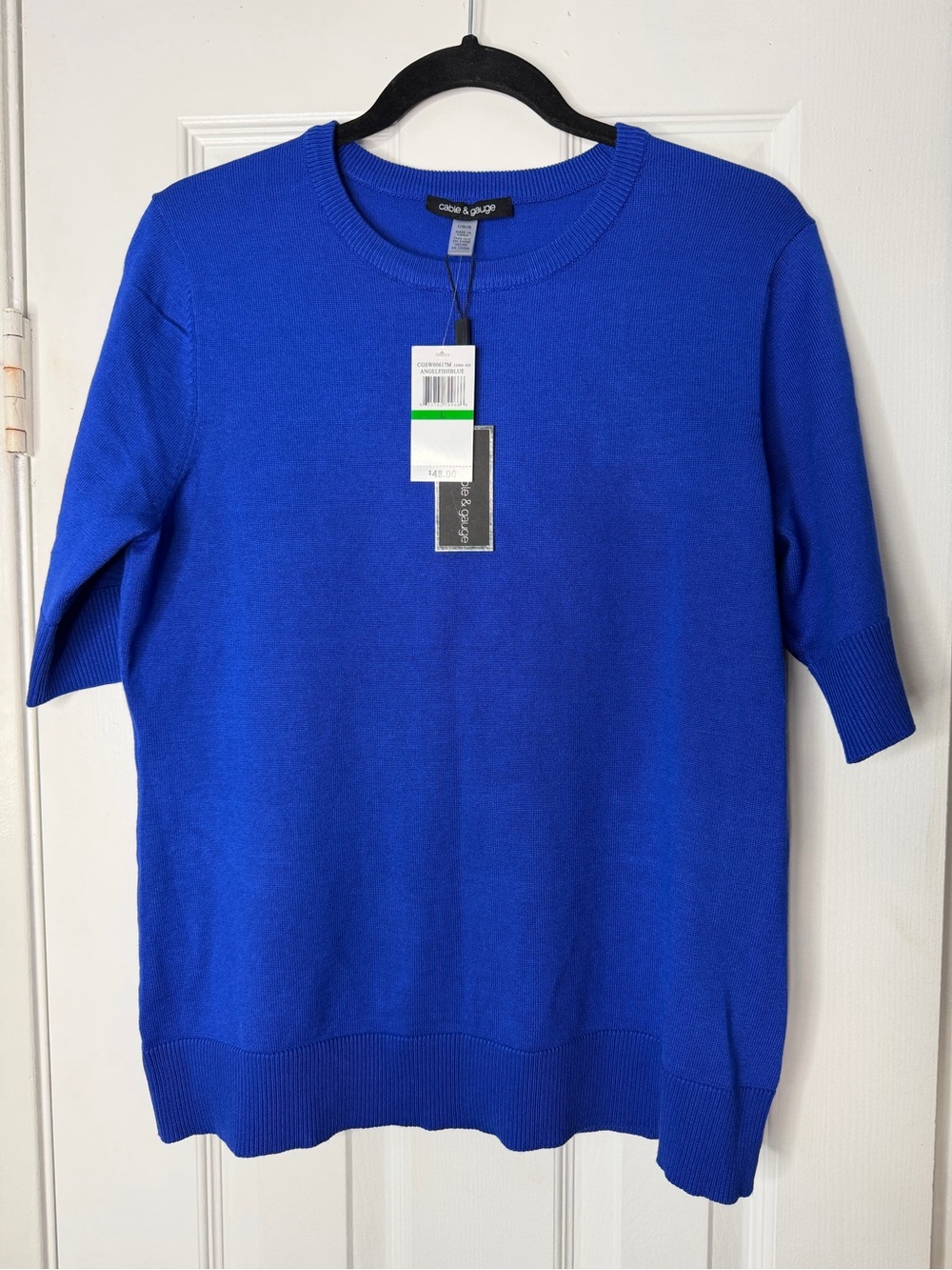 Cable & Gauge Short Sleeve Crewneck Sweater - Royal Blue